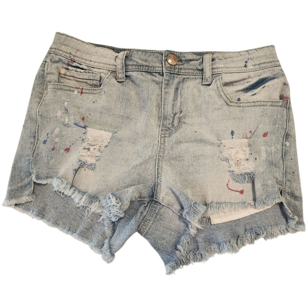 Adam Levine Light Wash Distressed Splatter Denim‎ Shorts Frayed Junior Size 9
